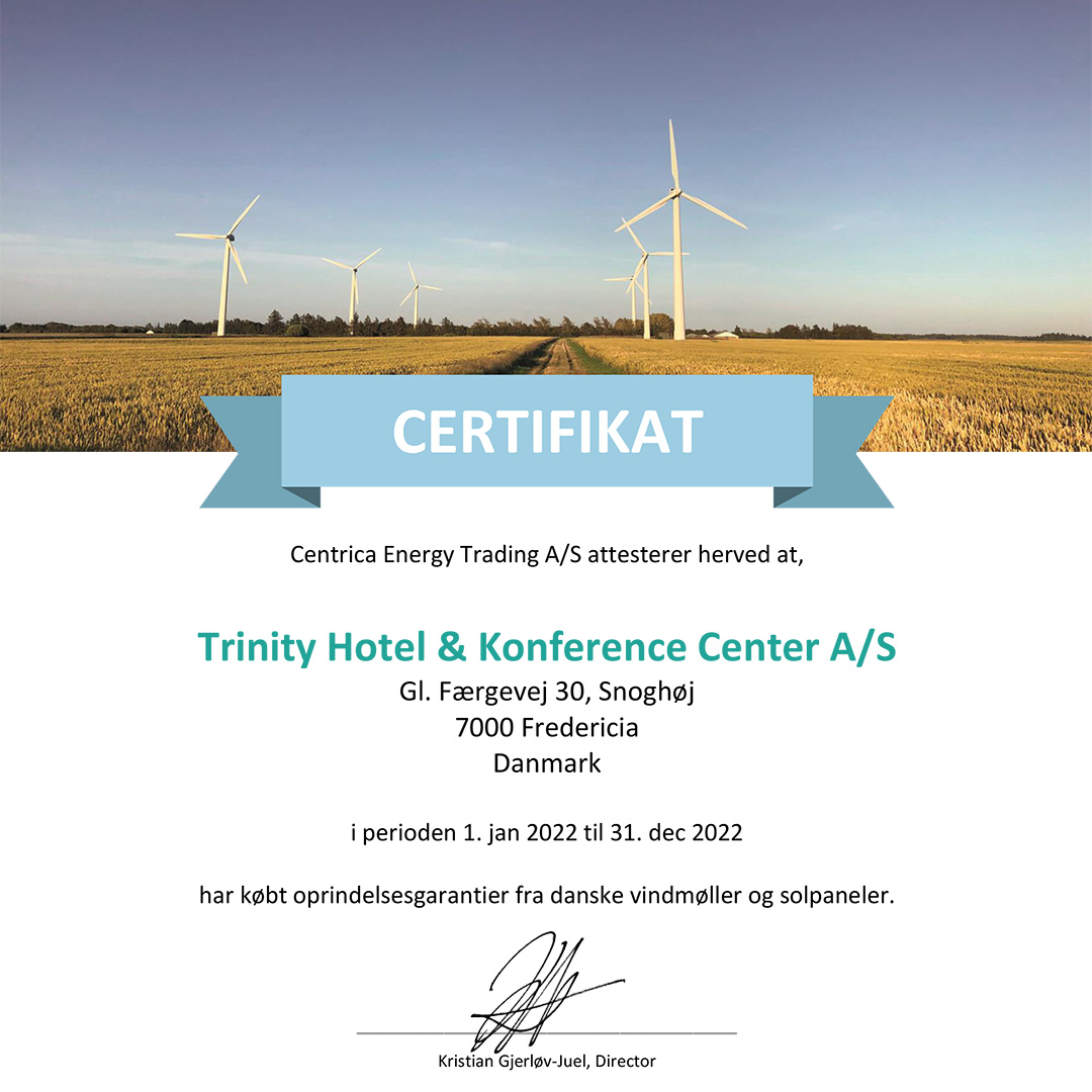 Certifikat på vindmølle og solcelle strøm